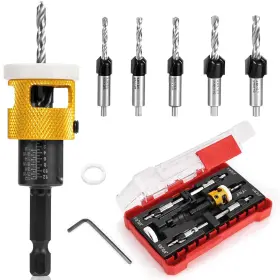 Burtok 445003760774 5pcs Countersink Drill Bit Set Low Friction Depth Stop 1/8 9/64 Inch 5/32