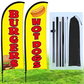 Bo-buryeah-3586 Buryeah 2 Sets Hot Dogs Burgers Feather Flag Banner Kit For 96 Inches Yellow