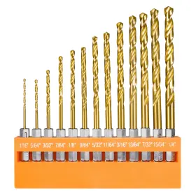 Hsd910 Caroller Drill Bit Set 13 Piece Twist Hex Shank Quick Change High Speed Steel Titanium