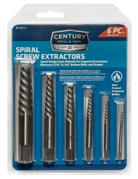73414 Century Drill & Tool Spiral Flute Screw Extractor Set #1 - #6 Heat-treated Steel Superior