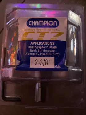 Champion 846035085960 Ct7 2-3/8 Inch Carbide Tipped Hole Saw 1in Depth For Drilling Metal