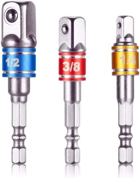 Cbc3 Cigotu 3pc Impact Socket Adapter Set 1/4 Inch Hex To 3/8 1/2 Drill Nut Driver Cr-v