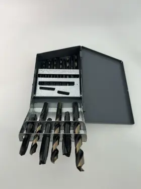 C21192 Cle-line 1878 18pc Black And Gold Jobber Length Drill Bit Set In Metal Case