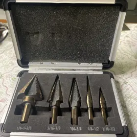 Cmt 844699046860 Step Drill Bit Set And Automatic Center Punch Unibit Cobalt Titanium 5pc