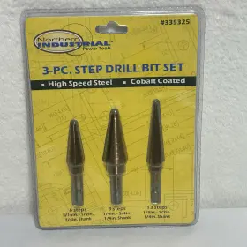 335325 Cobalt 3-pc Step Drill Bit Set Northern Industrial High Speed Steel Coated Nos 335325 Cobalt 3-pc Step Drill Bit Set Northern Industrial High Speed Steel Coated Nos