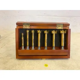33107 Columbian Forstner Bit Set Titanium With Wooden Case 7 Pc 3/8 Inch Shank 1/4 -1
