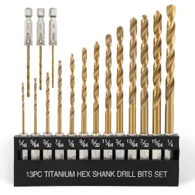 Comoware 313037993963 Titanium Twist Drill Bit Set - 16 Pcs Hex Shank High Speed Steel