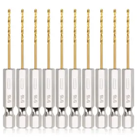 Comoware 445019467414 Titanium Twist Drill Bit Set - 10 Pcs 1/16 Inch Hex Shank High Speed Steel