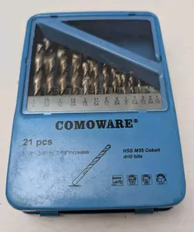 X001tg60wh  Comoware #2 Metal Wood Plastic Drill Bit Set 21pc Cobalt Hss M35 1/16 Inch 3/8 X1/64