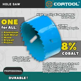 Cortool 939025607182 1-3/8 Inch Hole Saw With Arbor For Metal And Wood Cutting Bi-metal Cutt