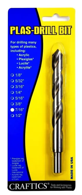 Craftics 040041160295 7/16 Inch Drill Bit For Plastic Acrylics Plexiglas Lexan Abs Pvc And More