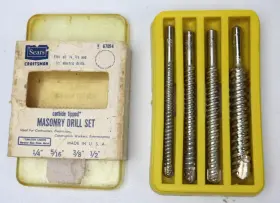 67094 Craftsman Vintage Masonry Drill Bit Set 4 Piece Inch Long Carbide Tipped #67094