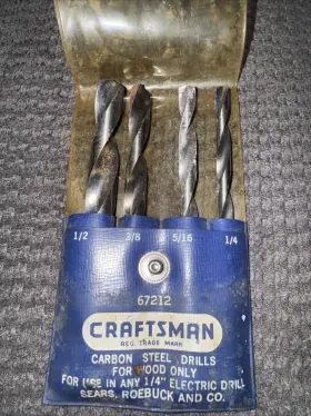 67212 Craftsman 4 Pack Sears Vintage Carbon Steel Wood Drill Bits 1/4 Inch Chuck