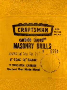 6734 Craftsman Vintage 4 Piece 6 Inch Long Carbide Tipped Masonry Drill Bit Set #6734