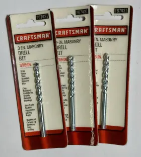 9-67431 Craftsman Lot Of 3 Inch Masonry Drill Bits 3/16 Dia. #9-67431 Buy More And Save
