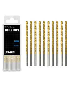 20103210 Craly 1/8 Inch 10-pc Cobalt Drill Bit Pack M35 Hss Titanium Coated