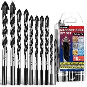 Dcwecher 726084199415 10-pcs Masonry Concrete Drill Bit Set Heavy-duty Bits Fo