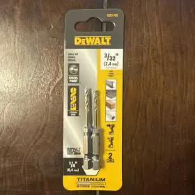 Dd5106 Dewalt Impact Ready 3/32 Inch X 2-7/16 L Titanium Nitride Drill Bit Hex Shank 2 Pc