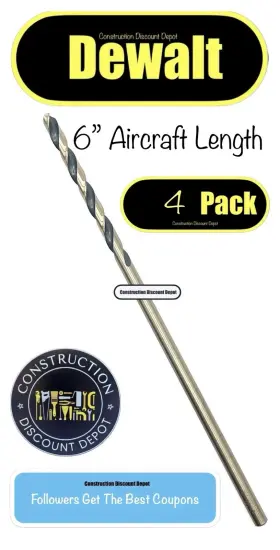 Dw1603 Dewalt 4 Pack 1/8 Inch 6 Black And Gold Hss Aircraft Length Twist Drill Bit
