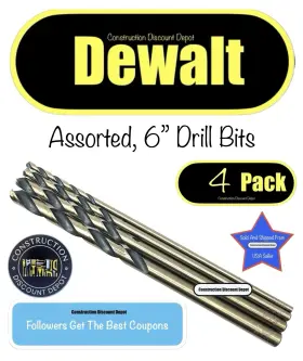 Dw1607 Dewalt Assorted 4 Pack 6 Inch Black And Gold Hss Aircraft Length Twist Drill Bit