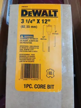 Dw5920 Dewalt 3-1/4 Inch X 12 82.55mm Sds Max 1 Piece Core Bit New In Box