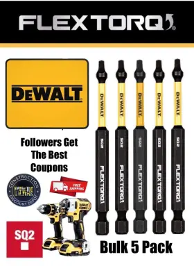 Dwaf3sq2ir5 Dewalt Lot Of 5 Flextorq 3-1/2 Inch Square #2 Robertson Power Impact Bit Sq2