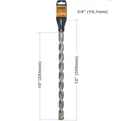Dwaf5455 Dewalt Hammer Drill Bit 3/4 In Dia 12 Oal Sds Plus Shank 2-cutter