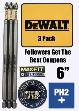 Dwaf6ph2-1h Dewalt Maxfit Ultra 6in Ph2 Phillips 3 Piece Bit Set Impact Ready 6 Inch