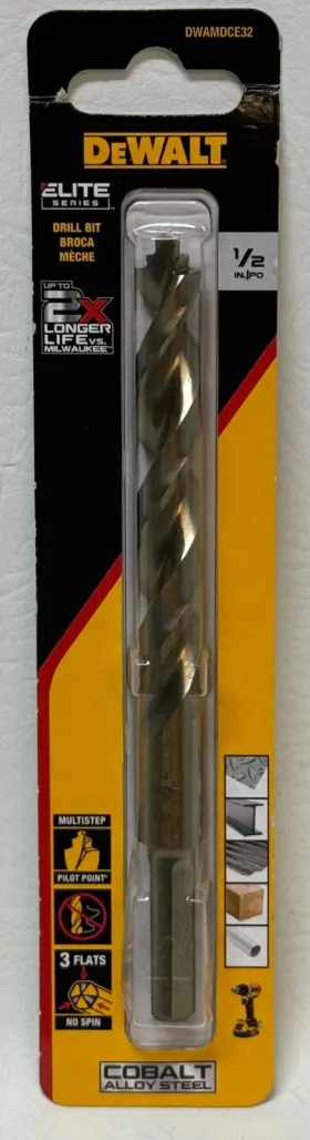 Dwamdce32 Dewalt Elite Series 1/2 Inch Cobalt Drill Bit Pilot Point No-spin - New