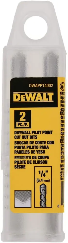 Dwapp14002 Dewalt 1/4in Drywall Pilot Point Cut Out Bit 2 Pack