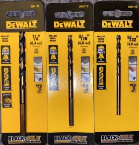 N44681 Dewalt Lot Of 3 Split Point Drill Bits 1/4 Inch 3/16 And 5/32