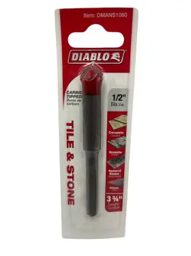 Diablo 008925149460 1/2 Inch Carbide Tipped Tile And Stone Drill Bit