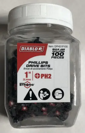 Dph21p100 Diablo By Freud 1 Inch #2 Phillips Drive Bits 100-pack