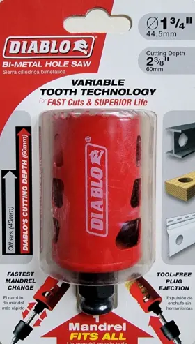 Dhs1750 Diablo 1-3/4 Inch Bi-metal Hole Saw New In Box 2.375 Cut Depth Plug Ejection