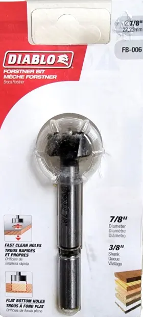 Fb-006 Diablo 7/8 Inch Forstner Bit New In Box 3/8 Shank Flat Bottom Holes