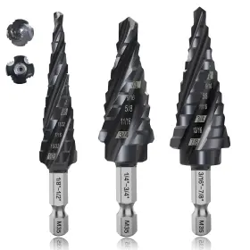 Dkvip-0034 Dkibbith 3-pc Step Drill Bit Set For Metal Wood 1/8 Inch -7/8 4-spiral Flutes M35 Hss Co