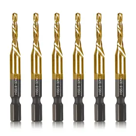 Dkvip-0042 Dkibbith 6-pc Drill Tap Bit Set 8-32nc Sae Titanium Coated Hex Shank For Wood Plastic