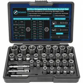 Doaho 717701483215 32pcs Bolt Extractor Socket Setstripped Nut And Lug Removal Kit With 1/4 Inch