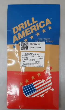 Drill America D/ammco8.00 Lot Of 6 8.00mm Cobalt Jobber Bit