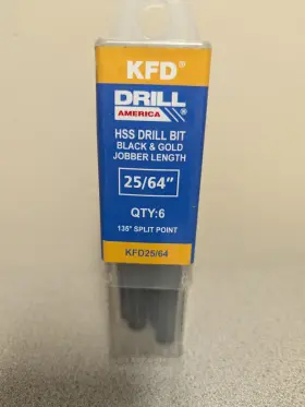 Kfd25 Drill America Kfd25/64 Kfd Hss Bits Black And Gold Jobber Length Split Point New