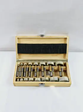 39812 Drill Master 39811 16pc Forstner Bit Set Tin Sizes 1/4 Inch -2-1/8 Wood Case