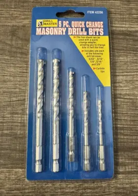 42256 Drill Master Quick Change Masonry Bit Set Hard Carbide Tips 5 Pieces New