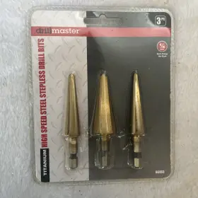 66463 Drill Master 3pc Titanium 1/4 Inch Shank Highspeed Steel Stepless Bits #66463