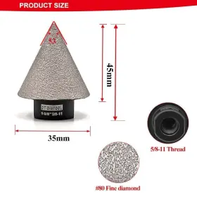 Dt-diatool 734602264361 1-3/8 Inch 35mm Diamond Chamfer Finger Milling Bits Cone Hole Saw Countersink