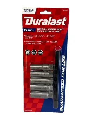 Duralast 047084104910 5pc Spiral Deep Bolt Extractor Set 80-200 Sae And Metric
