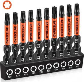 Dyrecelve 313029322320 10-pack T25 Torx Bits For Impact Driver- Bit Set 2ftft Long Profession Star