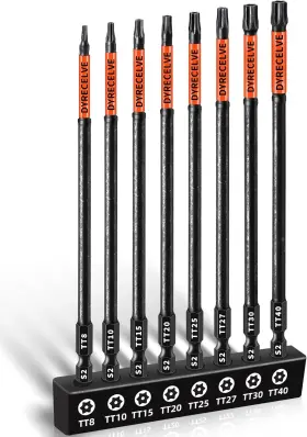 Dyrecelve 313041798769 6 Inch Long Torx Bit Set 8-pack Impact Bits T8 To T40 Magnetic Security