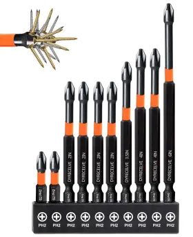 Dyrecelve 445051628699 10-pack Phillips Bits #2 Impact Magnetic 1-inch To 6-inch Long Head Dr