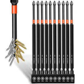 Dyrecelve 705353735622 10-pack Phillips Bits #2 Impact 6-inch Long Magnetic Head Drill And Scre