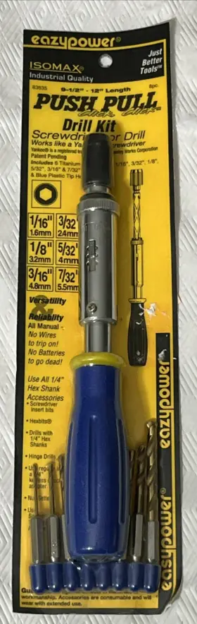 83635 Eazypower Push Pull Click Drill Kit Screwdriver 8 Bits Manual Nip